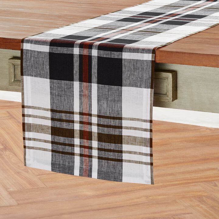 Solino Home 100% Pure Linen Table Runner - Oxford Plaid