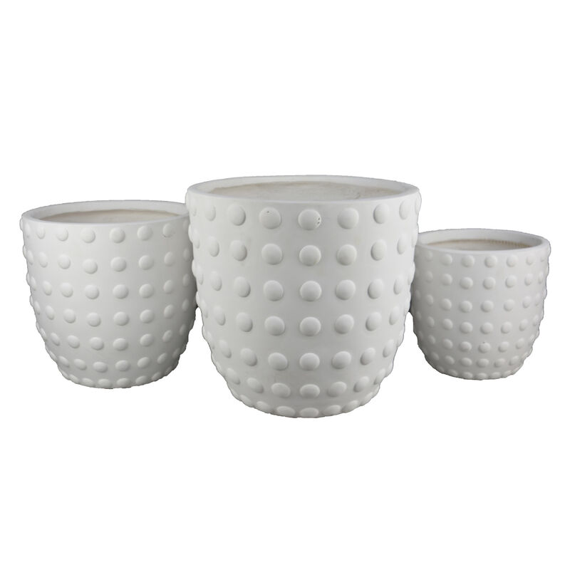 Planter Set of 3, White Resin, Smooth Round Dotted Texture, 15 12 10 Inch image number 2