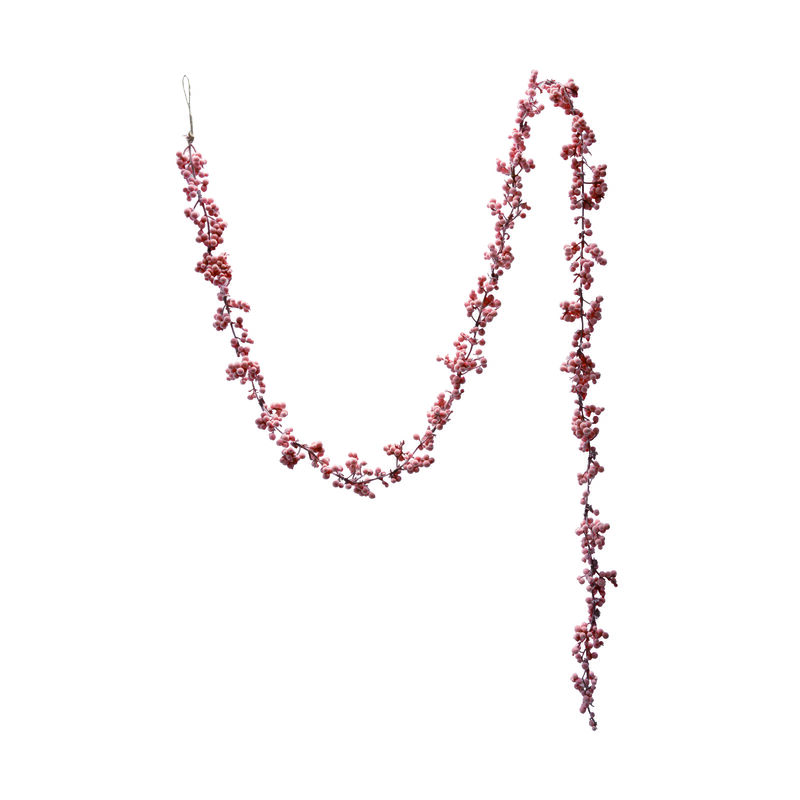 Flocked Foam Ball Garland with Berries, Pink image number 0