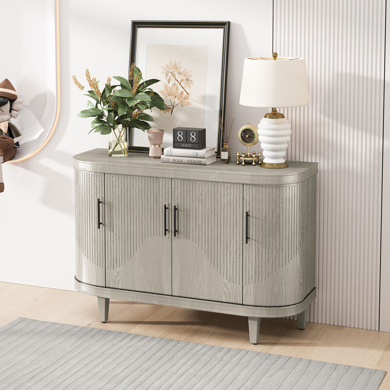 TATEUS Contemporary Curved Sideboard 47.2 Inch, 4 Doors Adjustable Shelves Wooden Console Coffee Bar Multi-Room image number 1