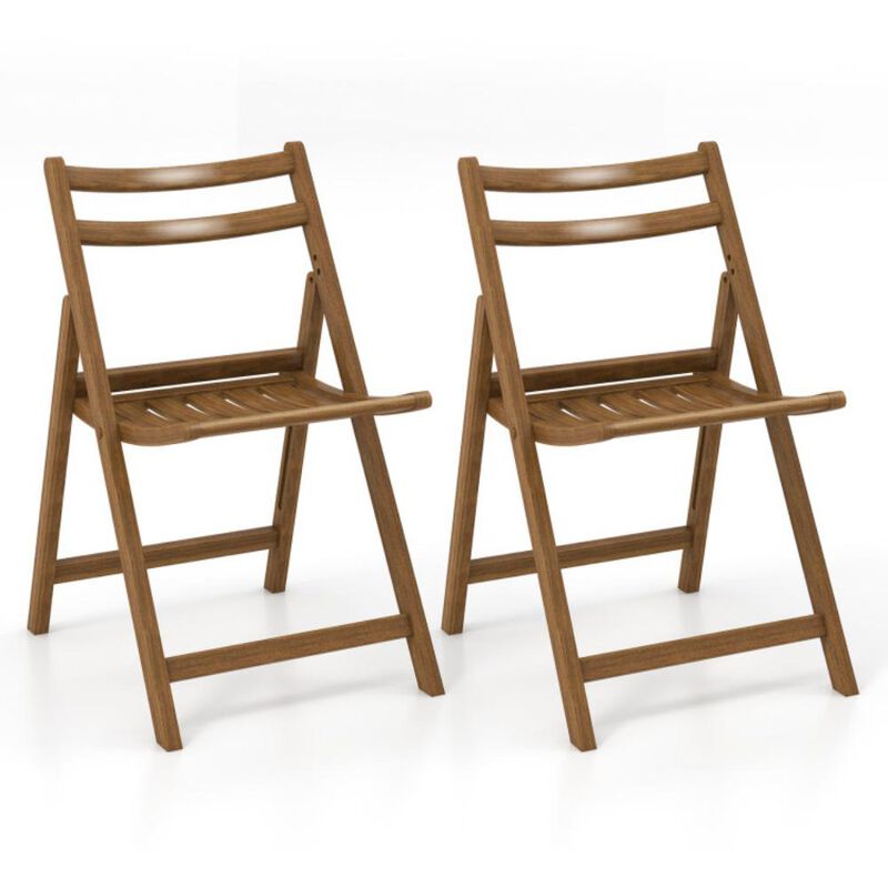 Hivvago Folding Dining Chair Set of 2 with Rubber Wood Frame and Slatted Seat