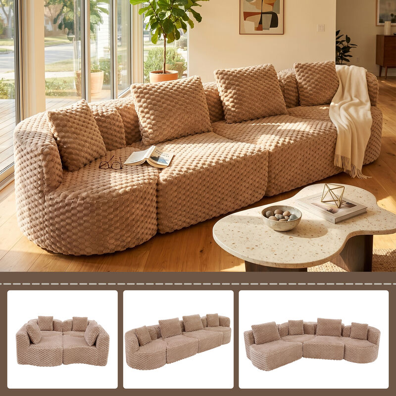 Merax Modular Sofa with Deep Seating & Bubble Velvet Upholstery &ndash; Freely Configurable Sections image number 2