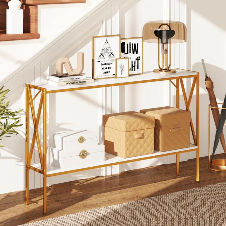 Hivvago Narrow Console Table 2-Tier Entryway Table with Storage