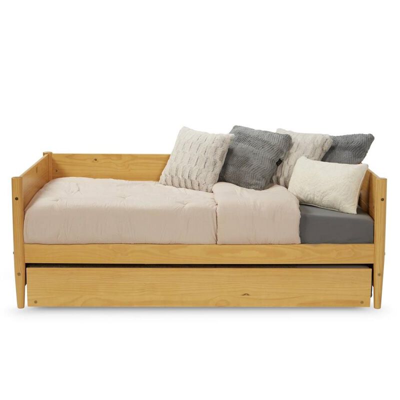 Hivvago Twin Solid Wood Daybed with Roll Out Trundle Bed Frame