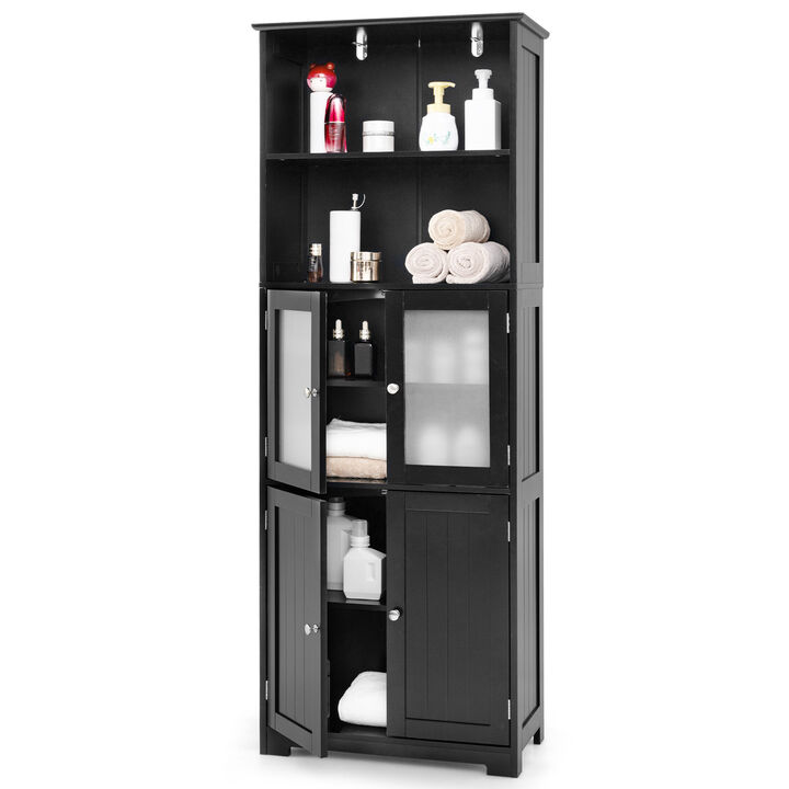 6-Tier Bathroom Cabinet with Open Storage and Adjustable Shelves – Freestanding Design