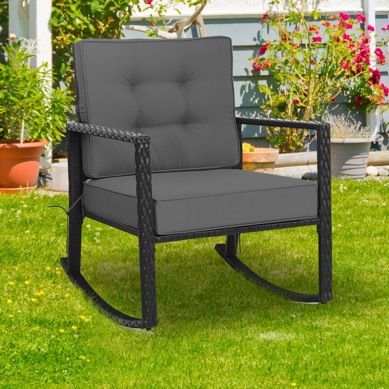 Patio Rattan Rocker Outdoor Glider Rocking Chair Cushion Lawn