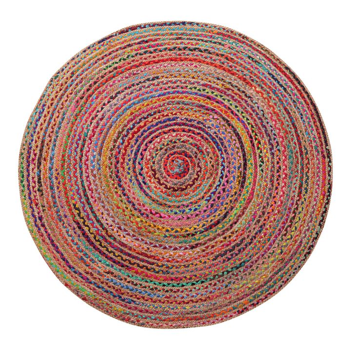 HomeRoots 7' Tan Round Geometric Hand Braided Area Rug