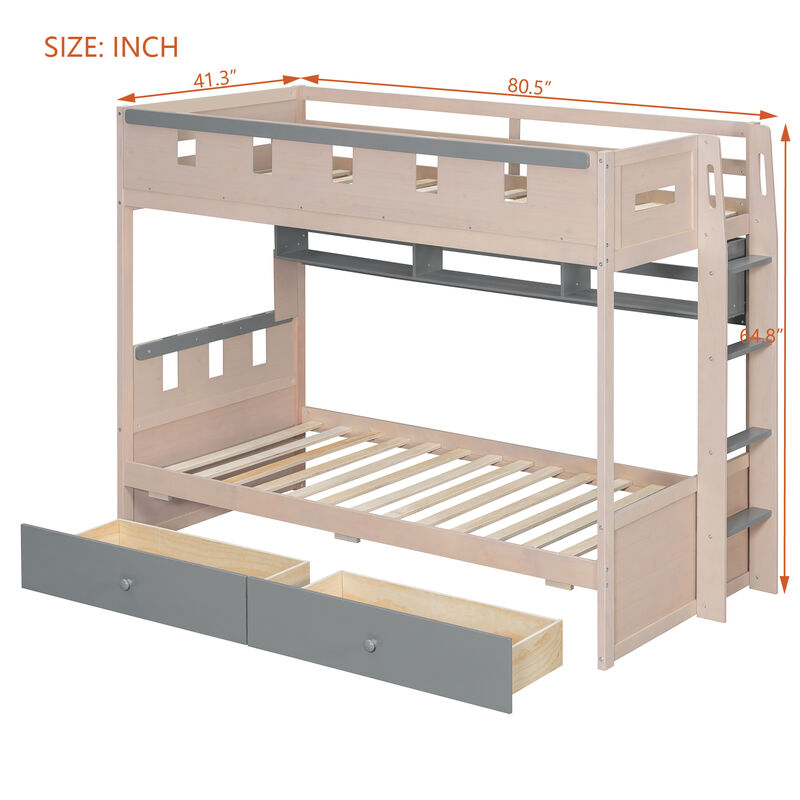 Merax Castle Style Loft Bed with LED Nightlight, Storage Shelves & Under-Bed Drawers image number 4