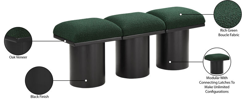 Meridian Furniture Pavilion Green Boucle Fabric Bench