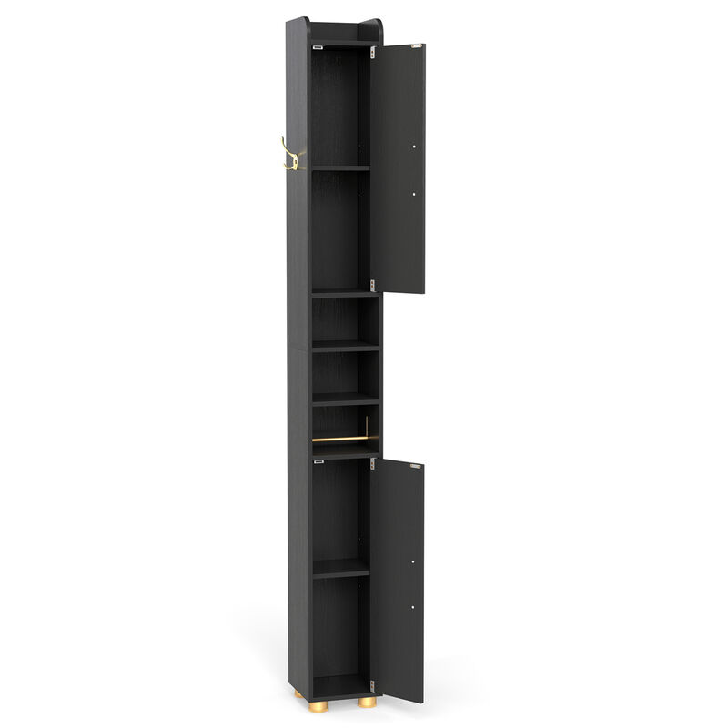 Freestanding Narrow Bathroom Cabinet with Open Shelves and Toilet Paper Holder image number 6