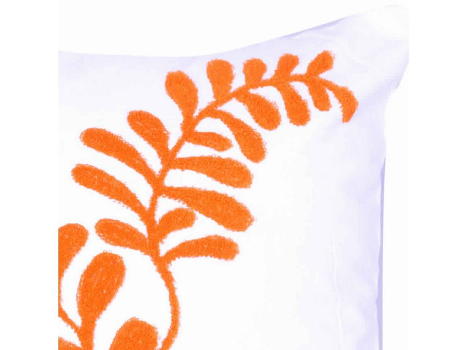 18 X 18 Inch Cotton Pillow with Sprig Pattern Embroidery, Orange- Benzara