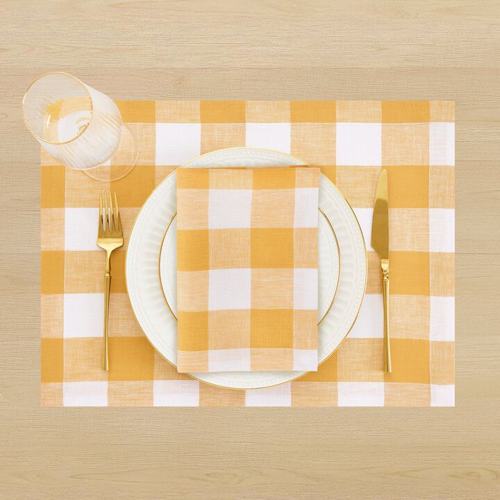Linen Dinner Napkins - Buffalo Check