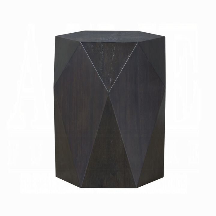 Hano Side End Table, Black Rubberwood, 22 Inch Modern Geometric Body