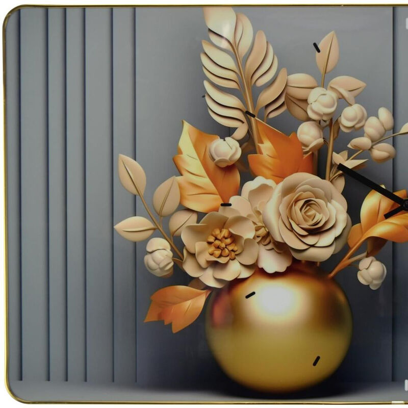 HomeRoots 24" Beige Gold And Gray Solid Wood and Acrylic Silent Analog Floral Wall Clock image number 2