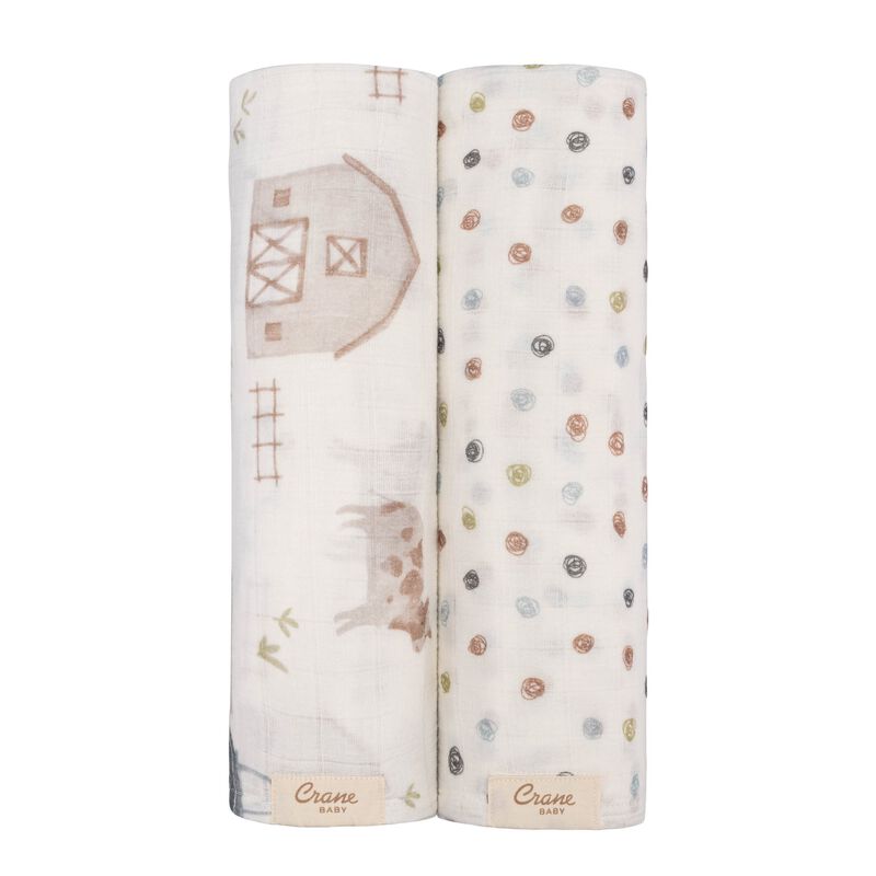 Charlie 2-pc. Farmhouse Tractor/Dot Muslin Swaddle Set image number 0