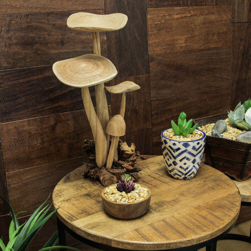 Hand Carved Indonesian Parasite Wood Mushroom Cluster Statue image number 4
