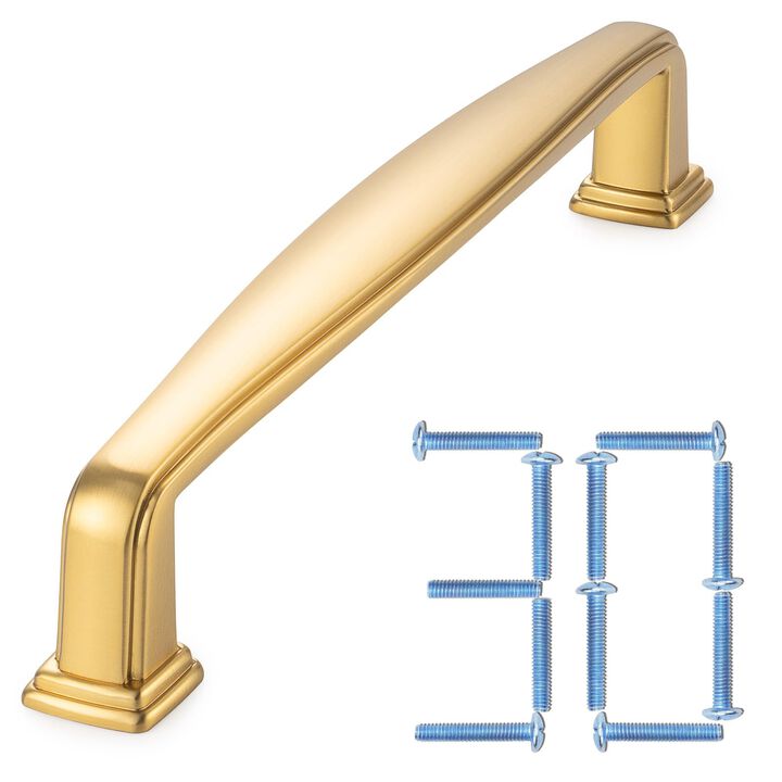 KOOFIZO 30-Pack Square Foot Cabinet Arch Pull - Brushed Gold Furniture Handle, 5 Inch/128mm Screw Spacing for Kitchen Cupboard D