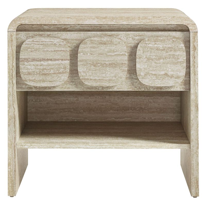Modway Toscana 1-Drawer Nightstand in Travertine - Rounded Curved-Top Nightstand with Circular Pattern Drawer - Modern Side or End Table for Living Room with Storage Drawer and Shelf image number 7