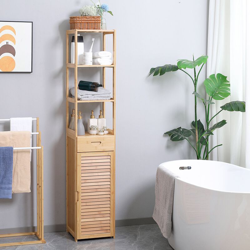Bathroom Organizer: Storage Cabinet with Drawer & Slatted Shelves
