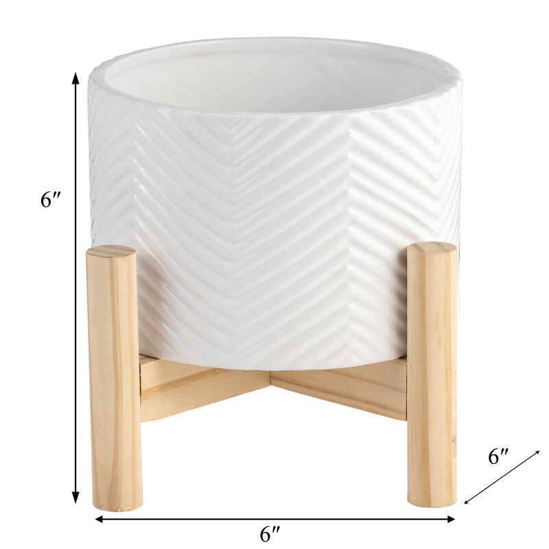 6" Ceramic Chevron Planter with Wood Stand