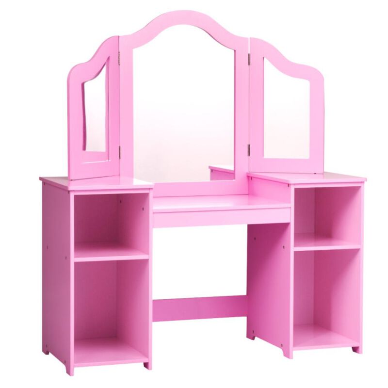 Hivvago Kids Tri Folding Mirror Makeup Dressing Vanity Table Set