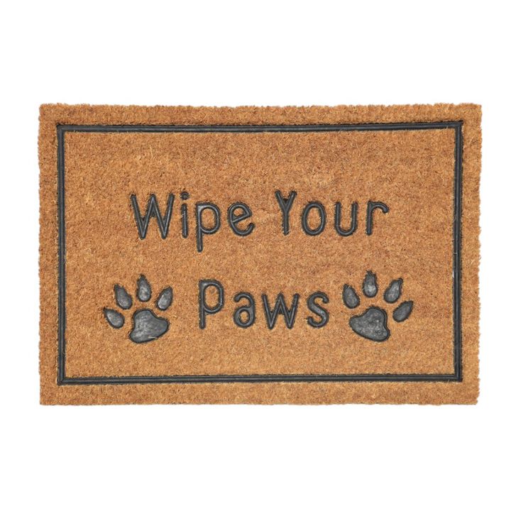 HomeRoots 18" X 30" Beige and Gray Coir Wipe Your Paws Outdoor Door Mat
