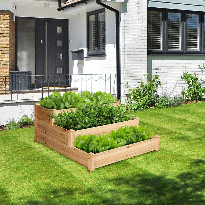 3 Tier Elevated Wooden Garden Bed for Vegetables, Herbs and Flowers image number 2