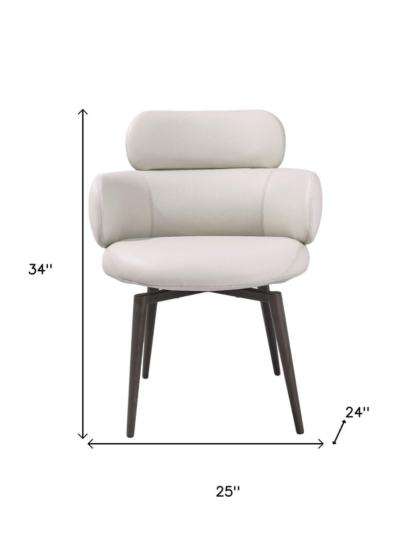 HomeRoots Light Gray and Black Faux Leather and Metal Dining Arm Chair image number 4