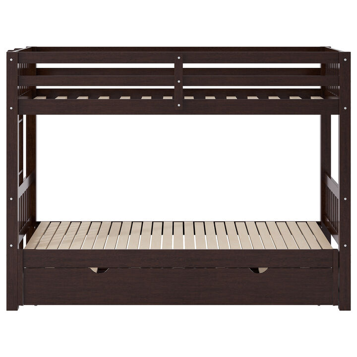 Whisen Twin over Pull-out Bunk Bed with Trundle, Pine Wood, for Kids Teens Bedroom