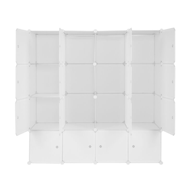 16-Cube Modular Wardrobe, 4-Layer Plastic & Steel Storage Organizer with 3 Hanging Rods image number 4