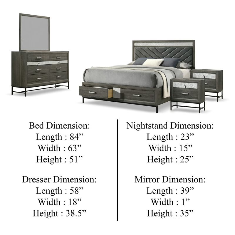 Lito 5pc Queen Bedroom Set, 2 Nightstands, Gray Upholstery, Storage Bed image number 5