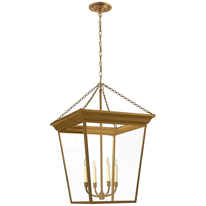 Cornice Large Lantern in Antique Brass