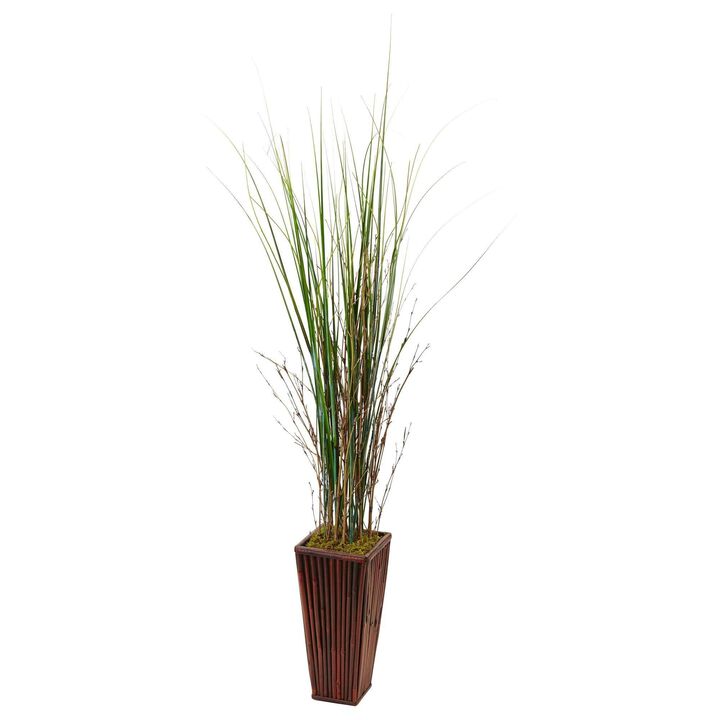 Nearly Natural 4.5-in Bamboo Grass in Bamboo Planter