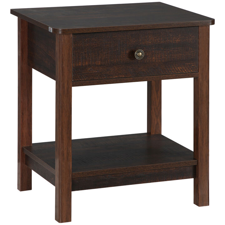 HOMCOM End Table with Drawer, Side Table with Top and Bottom Shelf for Small Spaces, Dark Brown