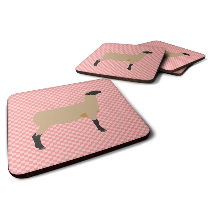 Caroline's Treasures Hampshire Down Sheep Pink Check Decorative coasters, 3.5, Multicolor