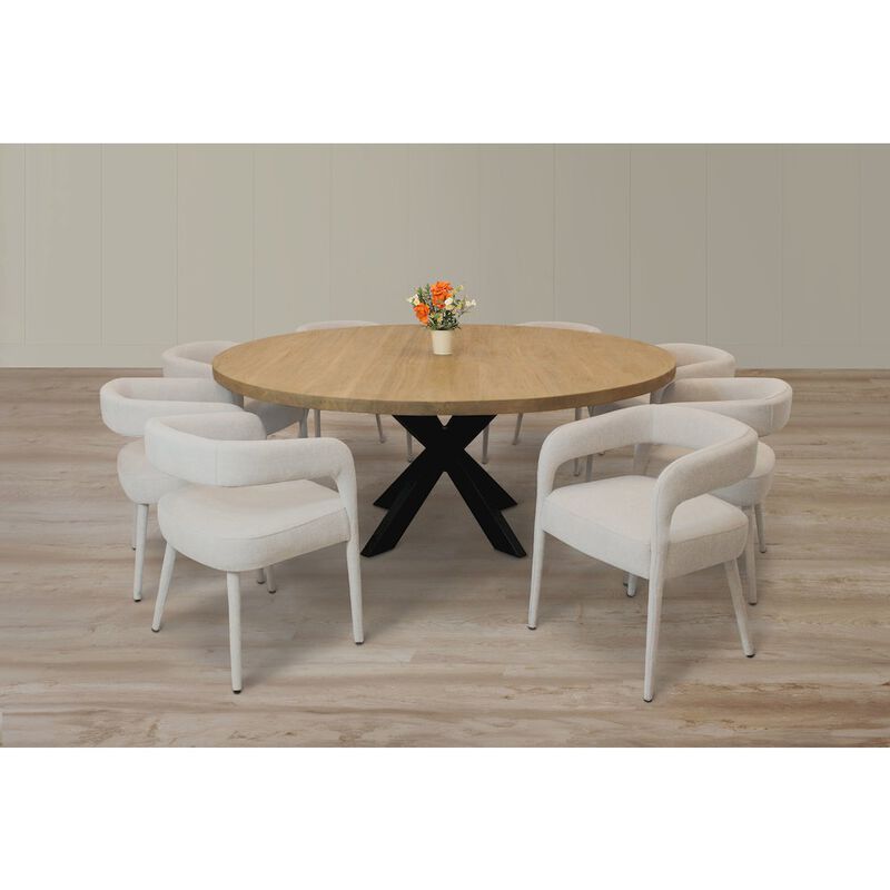 Logan 9-Piece 72 Dining Set with 8 Galway Dining Chairs in Ivory Linen Fabric
