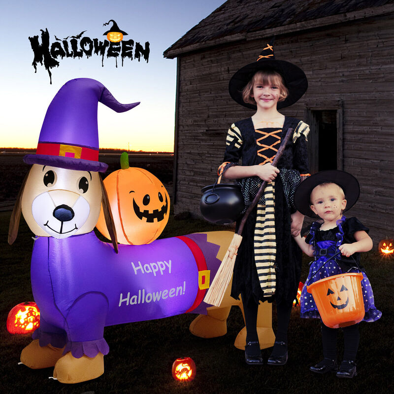 5 Feet Long Halloween Inflatable Dachshund Dog with Pumpkin image number 5