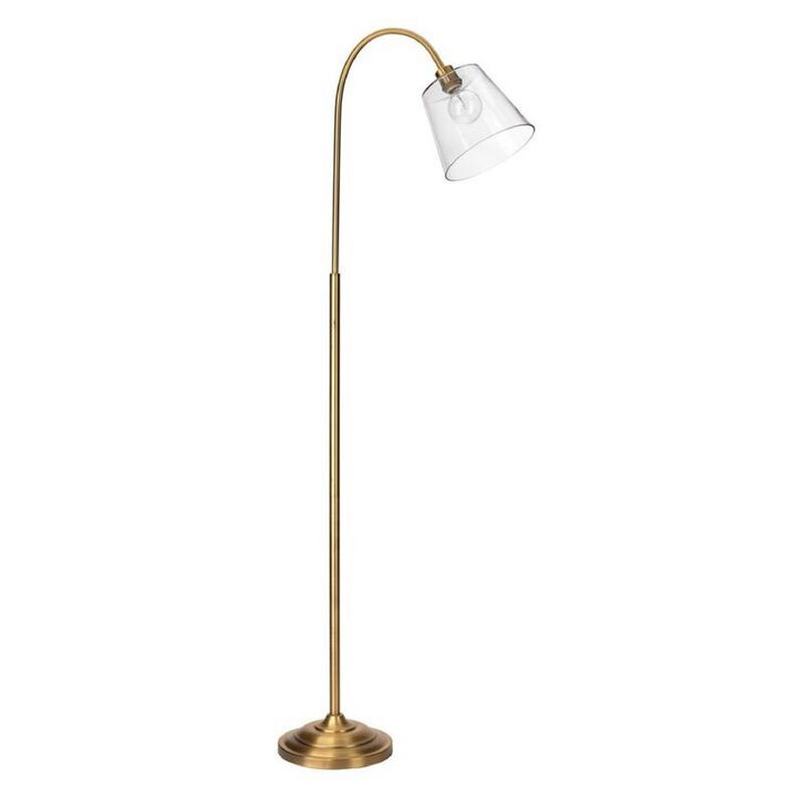69 Inch Metal Floor Lamp with Clear Cone Glass Shade, Brass-Benzara