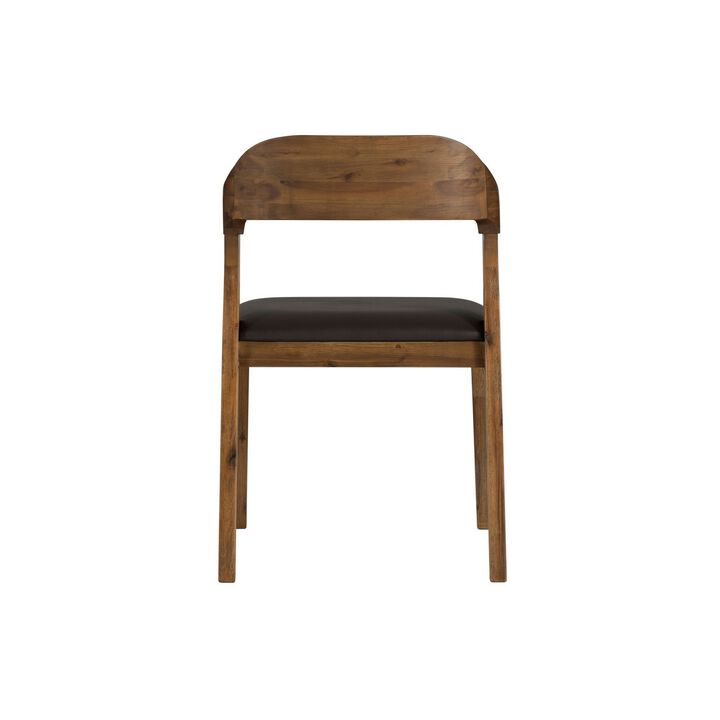 Curved Panel Back Dining Chair with Leatherette Seat, Brown-Benzara
