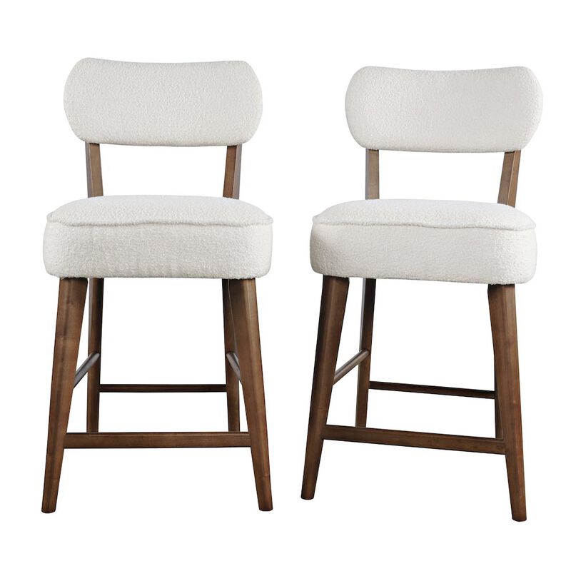 Jofran Wes Mid-Century Modern Boucle Upholstery Counter Barstool (Set of 2)
