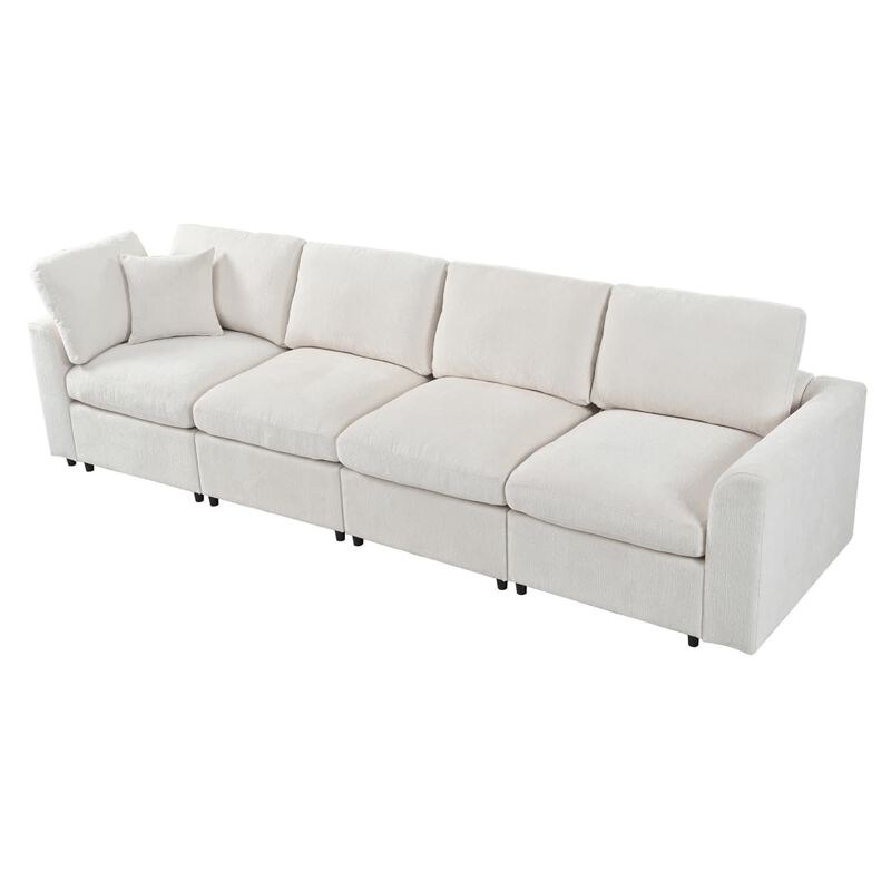 Chenille modular sectional sofa, U style 4 seater couch with deep seat comfort, Modern living room sectional with solid wood frame image number 4