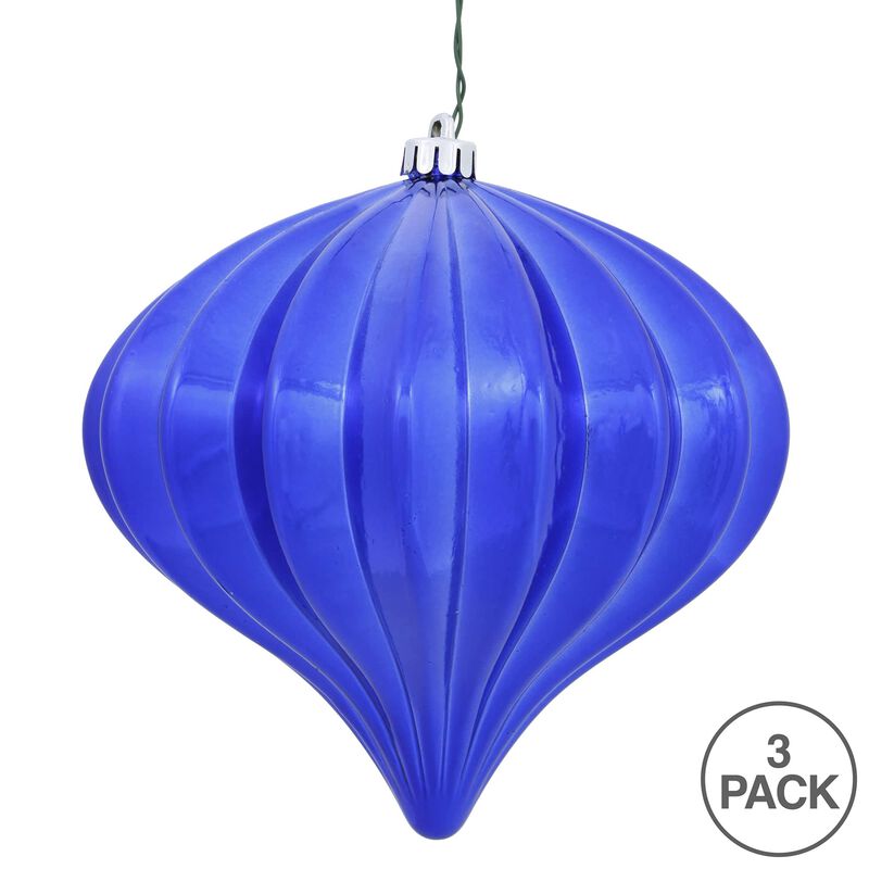 Vickerman 5.7" Cobalt Blue Shiny Onion Christmas Ornament, UV Treated, Set of 3 image number 4