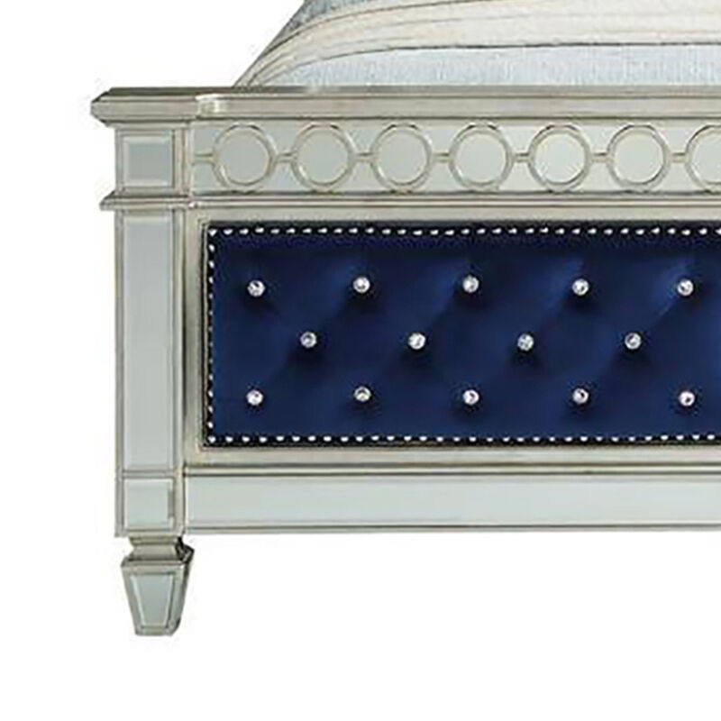 Queen Bed with Button Tufting and Mirror Trim, Black