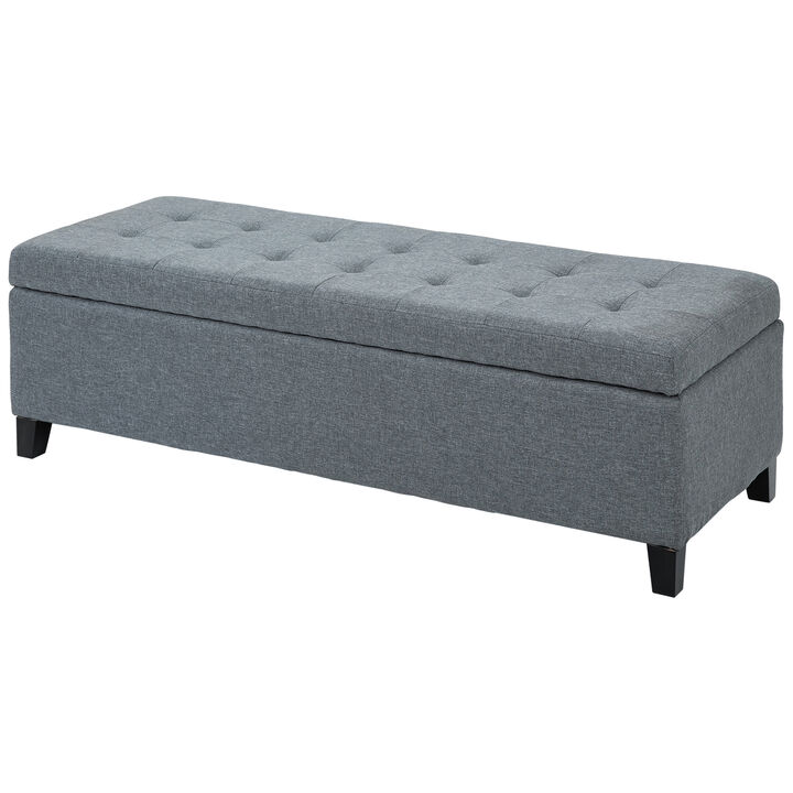 HOMCOM 51" Ottoman Storage Bench, Linen Fabric Storage Chest with Lift Top, Tufted Ottoman with Storage for Living Room, Entryway, Gray