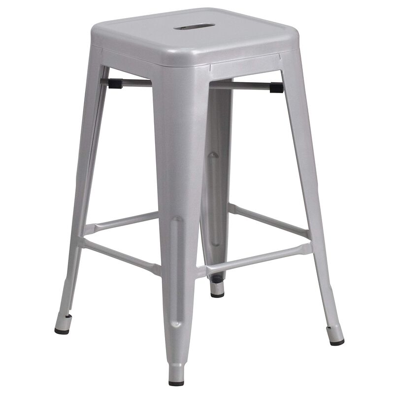 Flash Furniture Kai Commercial Grade 24" High Backless Silver Metal Indoor-Outdoor Counter Height Stool with Square Seat image number 0
