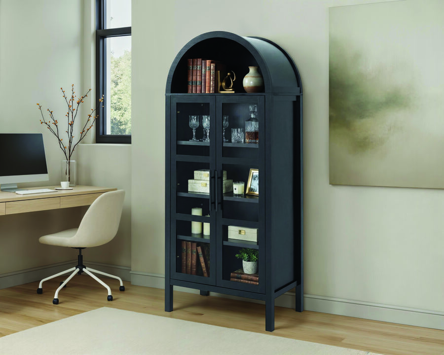 Tall Arched Glass Front Storage Cabinet, Multi‑Purpose Display Cabinet with Adjustable Shelves