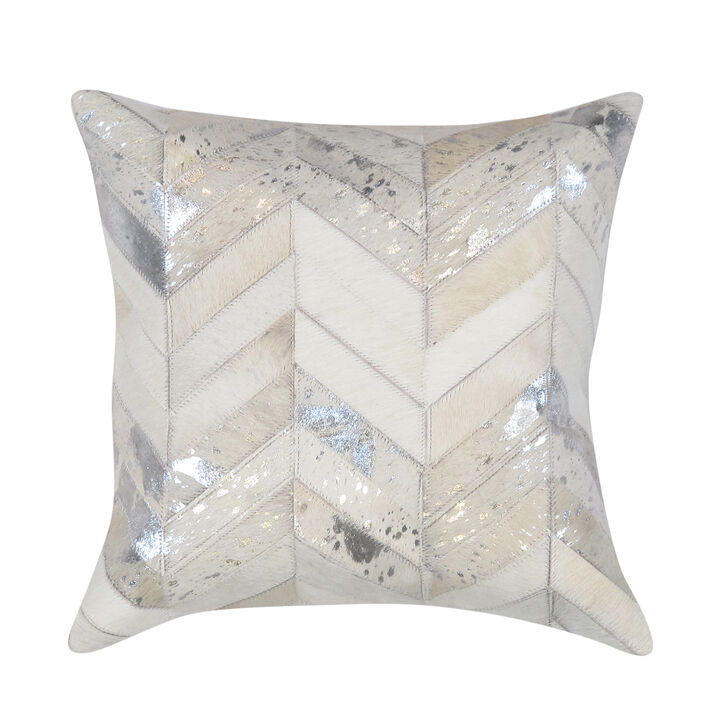Pasargad Home Safari Chevron Silver Cowhide Throw Pillow