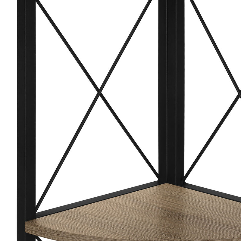 Monarch Specialties I 3648 Bookshelf, Bookcase, Etagere, Corner, 4 Tier, 60"H, Office, Bedroom, Metal, Laminate, Brown, Black, Contemporary, Modern