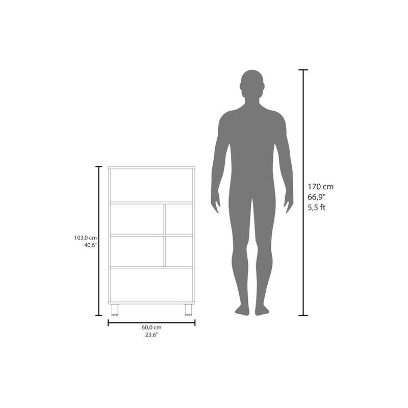 Akiak Bookcase, 6 shelves, 4 legs, White