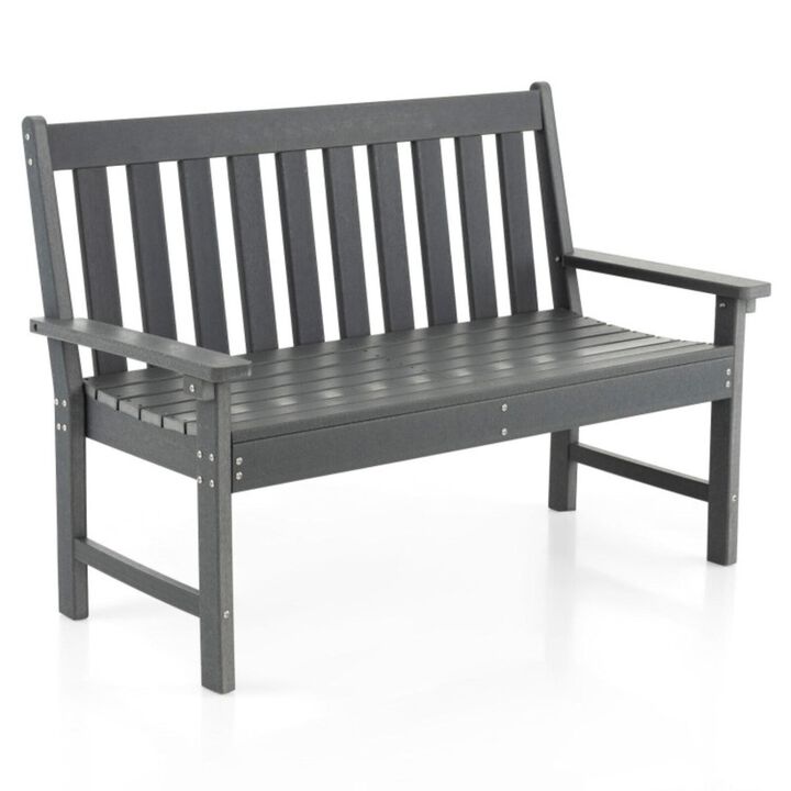 Hivvago 52 Inch All-Weather HDPE Outdoor Bench with Backrest and Armrests-Gray
